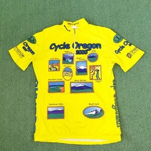 VINTAGE 2000 Sugoi Cycle Oregon Yellow Zip Y2K Cycling Jersey Sz Medium